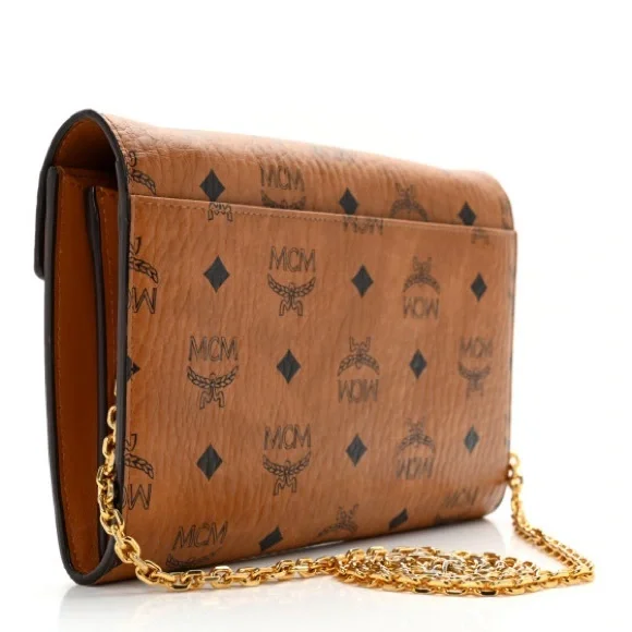 This is an authentic MCM Visetos Millie Wallet On Chain in Cognac. - Picture 2 of 5